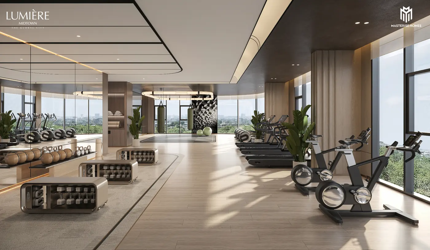 Phòng gym nhìn ra thành phố