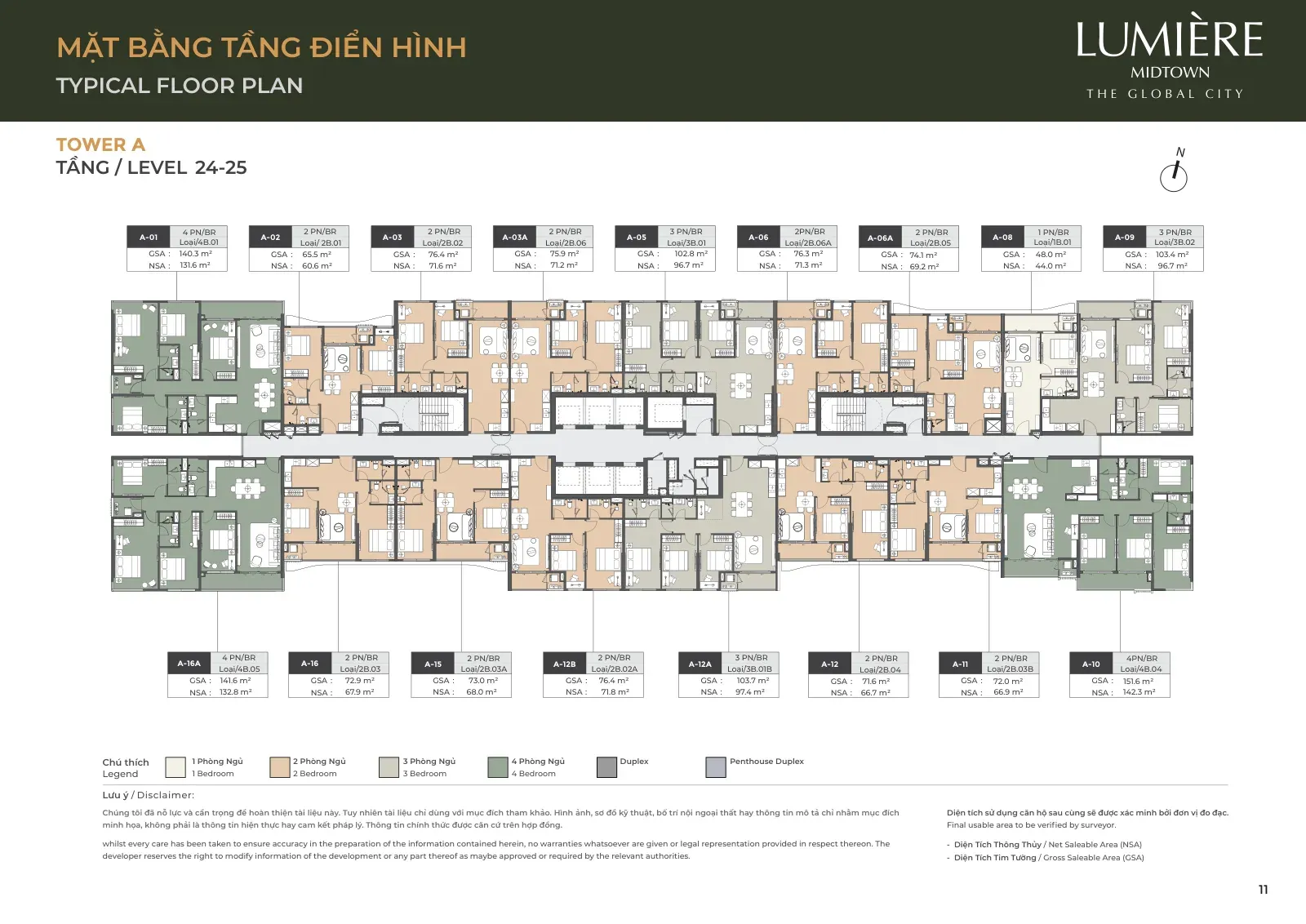Mặt bằng tòa A tầng 24–25