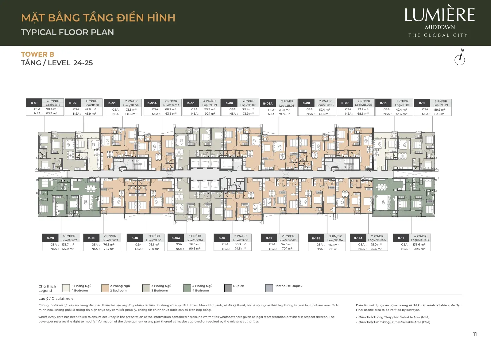 Mặt bằng tòa B tầng 24–25
